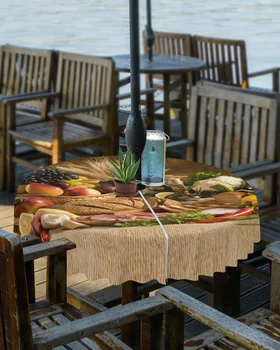 רטרו בסגנון כפרי פירות אוכל חיצונית מפת שולחן עם מטריה חור עם רוכסן עמיד למים פיקניק פטיו שולחן עגול לכסות