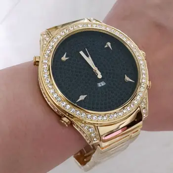 JKCO צ ' כית נמר האופנה ריינסטון צלחת גדולה כמה קוורץ פלדה בנד שעון