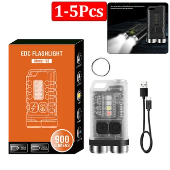 1-5Pcs EDC פנס LED מיני נייד מחזיק מפתחות לפיד אור UV 900LM V3 קמפינג כיס אור מסוג C נטענת לעבודה המנורה