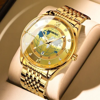Sdotter יוקרה שעון זהב עבור גברים נירוסטה עמיד למים קוורץ שעונים אופנה זוהר תאריך ספורט Mens שעון יד Relogio מ