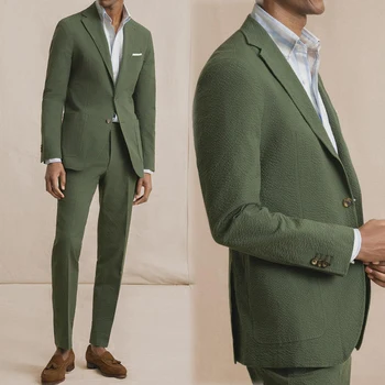 חדש לגברים חליפה 2 חלקים בלייזר המכנסיים אחת עם חזה לשיא דש עסק ירוק כהה טוקסידו לחתונה רשמית החתן תחפושת Homme