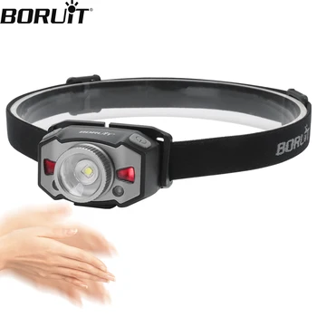 BORUiT B33 חיישן תנועה מיני הוביל פנס XP-G2 3030 אור אדום זום פנס נטענת USB הראש לפיד דיג פנס