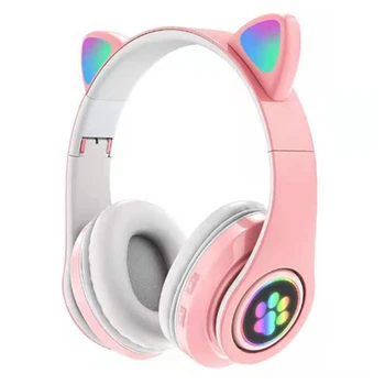 B39 חמוד האוזניים המשחקים אוזניות Bluetooth תואם-אוזניות אלחוטיות עם מיקרופון סטריאו מוסיקה מתקפל אוזניות(ורוד)