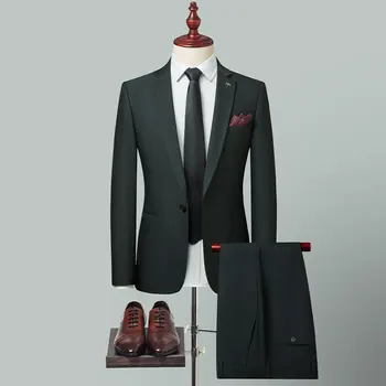 2023 בוטיק (קט+ מכנסיים גברים של האופנה עסקים סלים ג ' נטלמן פשוט אלגנטי בסגנון בריטי קליל חליפת העסקים 2 סטים