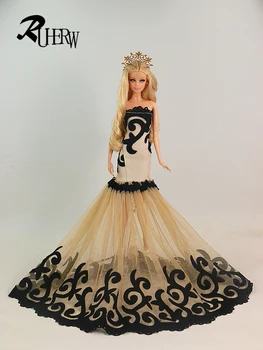 2023 השחור החדש הנסיכה fishtail שמלת תלבושת של בגדים עבור ברבי הבובה + מתנה חינם ( 4 זוגות נעליים) מתנה טובה עבור ילדה