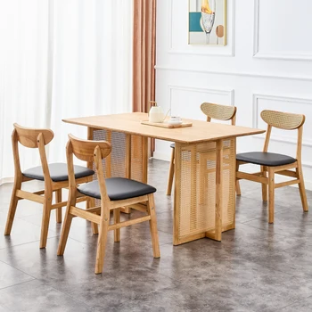מינימליסטי כפרי מעץ מלא שולחן אוכל ו-4-Piece סט מלא עץ כסאות אוכל,מתאים מסעדות