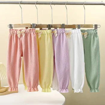 הקיץ החדשה 0-4שנה בנות תינוק מכנסיים קוריאנית ילדים המכנסיים Bowknot פרחוני מכנסי מוצק צבע פנס