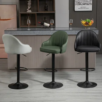נורדי עור בר-כסאות מטבח ריהוט מודרני משענת כיסא בר אור יוקרה כסא בר מסתובב כסא גבוה שרפרפים
