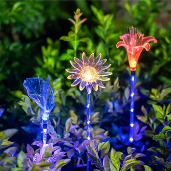 אקריליק סולארית דשא מנורת פרח יונק דבש שפירית פרפר לילי גינה חיצונית עמיד למים קישוטי אורות דשא 3pcs/חבילה