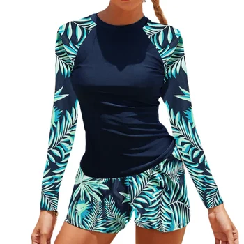 נשים בגד ים סט נשית עם שרוול ארוך בגדי ים 2023 גלישה ספורט בריכת Beachwear שני חלקים, בגדי ים עם מכנסיים קצרים