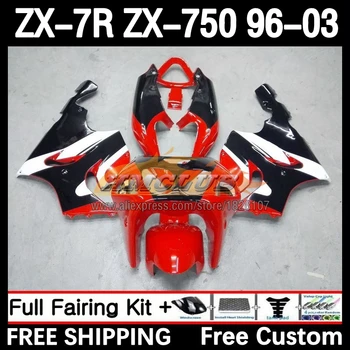 ערכת גוף על קוואסקי נינג ' ה ZX-7R ZX-750 96 97 98 99 129No.5 ZX 7R 750 7 R ZX750 ZX7R 2000 2001 2002 2003 Fairing חם אדום שחור