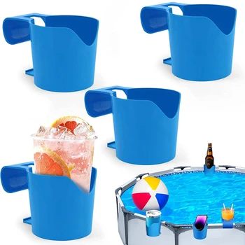4Piece הבריכה מחזיק כוסות מעל הקרקע, בריכת שחייה, כחול פלסטיק משקאות מתאים בעובי 2 מ 