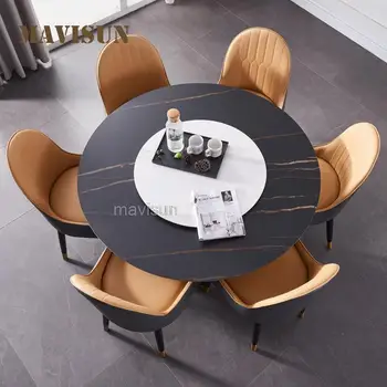 איטלקי אור יוקרה מינימליסטי רוק לוח שולחן אוכל כסא שילוב שולחן עגול עם הפטיפון פשוט ריהוט הבית