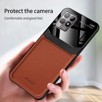 יוקרה עור מקורי Shockproof אקריליק במקרה Realme 8i המצלמה להגן על הטלפון כיסוי עבור Realme8i סיליקון מסגרת Coque