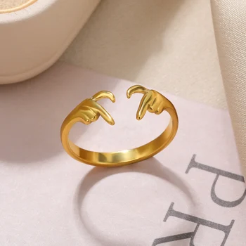 טבעת נירוסטה לגברים נשים זהב 18K צבע שרשרת זכר נקבה לב תכשיטי טבעות אירוסין חתונה מתנה משלוח חינם