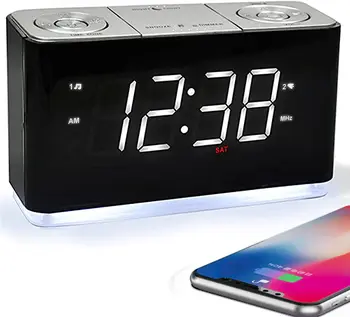 כפול שעון מעורר עם Bluetooth רמקול ליד המיטה מנורת לילה התאמת בהירות אוטומטית רדיו FM מסך תצוגה גדול USB