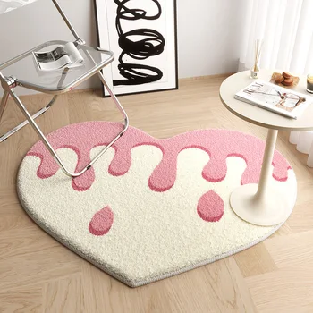 השטיח בסלון אופנה מינימליזם חמוד אפרסק לב מודפס מיוחד-קטיפה בצורת שטיח פרסי האיג-קישוט הבית פלאפי השינה מזרן