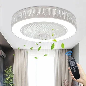 מאוורר תקרה אור 110v ברזל חלול אור LED חכם מאוורר תקרה אור השינה בחדר האוכל המאוורר משולב אור