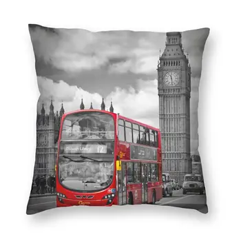 הבריטי, לונדון קלאסי אוטובוס אדום מכסה כרית ספה עיצוב הבית הציפית רטרו אנגליה נוף כיכר לזרוק מקרה כרית 40x40