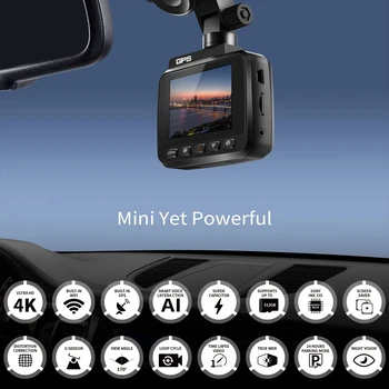 Dash Cam כפול עדשה 4K UHD מקליט מכונית מצלמת ראיית לילה WDR GPS מובנה Wi-Fi-G-חיישן זיהוי תנועה 1080P מצלמה אחורית