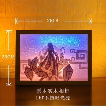 2022 Genshin השפעה בעל-זבול Eula Zhongli לילה אור, נייר חתוך אווירה המנורה 3D נייר לאמנות גילוף המנורה USB כוח השינה