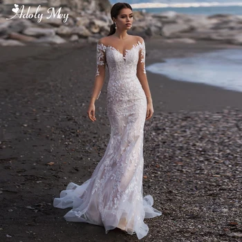 Adoly מיי עיצוב מהמם אפליקציות נוצץ טול בתולת ים שמלת החתונה 2023 אלגנטי סקופ צוואר שרוול ארוך שמלת כלה חצוצרה