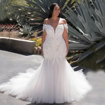 2023 בתולת ים ללא משענת שמלות חתונה עבור כלה מתוקה תחרה, טול אפריקה שמלות כלה חדשה Vestidos דה Noiva