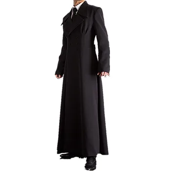 נאה של גברים מעיל שחור כפול עם חזה לגברים בלייזר Slim fit זמן טרנץ ' מעיל עסקיים מותאמים אישית של צד המעיל היחיד חתיכות