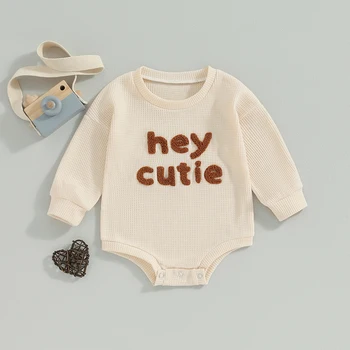 תינוק תינוק וופל Rompers תבנית מכתב שרוול ארוך בגד גוף עבור הרך הנולד בנים בנות בגדים חמודים