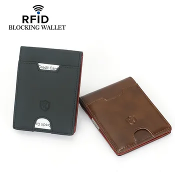 חדש RFID Anti-theft מברשת גברים הראשונה של שכבת עור פרה הארנק 2 לקפל קצר פרה כסף קליפ משטח רך דולר קליפ ארנק הארנק