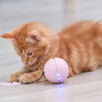 אינטראקטיבי לחתול כדור צעצועים עם אור LED אוטומטית 360° מתגלגל USB לטעינה חתול כדור צעצוע של העברת צעצועים מקורה חתול