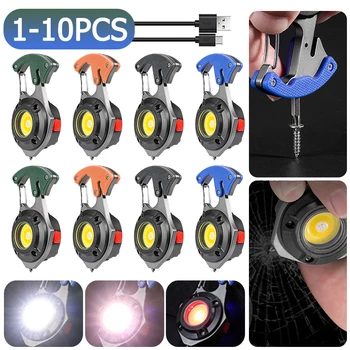 1-10Pcs פנס Multi-פונקציה חיצונית COB LED USB C נטענת מחזיק מפתחות אור חזק מגנט מברג מנורת חירום