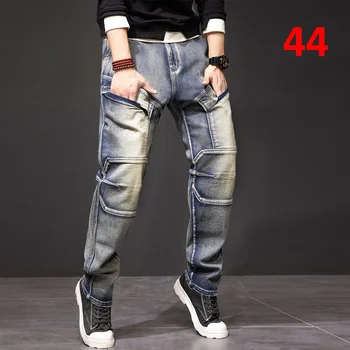 בציר פאנק גברים 40 44 ג 'ינס אופנה אופנת רחוב מטען מכנסי ג' ינס בתוספת גודל 40 44 מכנסיים זכר, ישבנים