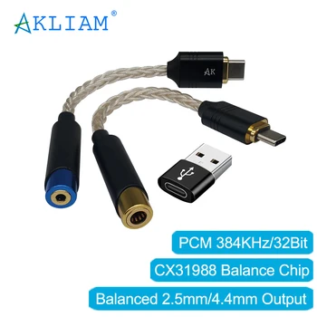 AkLIAM CX31988 פלאג USB Dac & Amp PCM384KHz USB C מפענח מאוזנת 2.5 מ 
