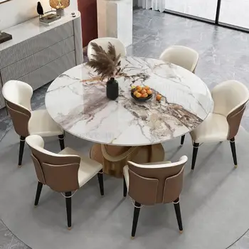 סיבוב יוקרה בהיר לוח שולחן האוכל הפטיפון רב תכליתי משק הבית שולחן כיסא שילוב המטבח מסה רהיטים