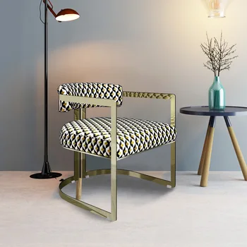 מודפס בטכנולוגיה עור באיכות גבוהה מראה טיטניום זהב נירוסטה הסלון בבית כורסא עם משענת גב