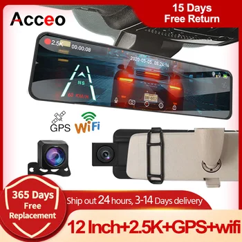 Acceo A45 2.5 K DVR המכונית 12 אינץ מגע IPS המראה האחורית תמיכת מצלמה אחורית Dashcam מכונית מצלמת וידאו מקליט