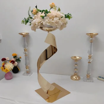 אירוע הכביש המוביל פרח מחזיק מתכת חתונה קישוט פרח לעמוד המרכזי מתכת זהב שולחן מרכזי החתונה