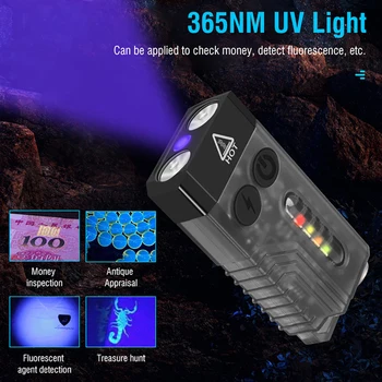 V10 EDC פנס USB Type-C טעינה 1000LM UV IPX4 עמיד למים מגנטי באזר אור אדום SOS מיני מחזיק מפתחות אור