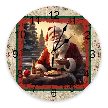 חג המולד סנטה קלאוס, פתיתי שלג סיבוב שעון קיר מודרני עיצוב המטבח תלוי לצפות עיצוב הבית שקט קיר שעון