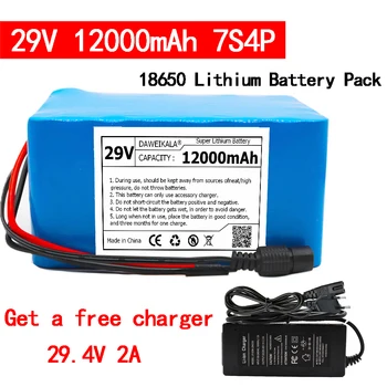 29V 12Ah 18650 ליתיום ion battery pack 7S4P 24V אופניים חשמליים מנוע רכב/קטנוע סוללה נטענת עם 15A BMS +29.4 V מטען