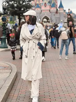 נקבה כפתורים כיסים Midi מעיל עם חגורה מזדמן דש כפול עם חזה מעיל רוח מעיל 2023 סתיו נשים אופנה מעיל