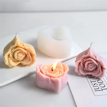 DIY ורד לב צורה נר סיליקון עובש 3D פרח, נר ריחני, סבון ביצוע יציקת שרף טיח מלאכה תבניות האהבה מתנה