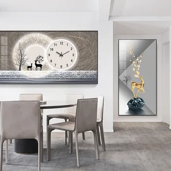 נורדי אור יוקרה קישוט שעון קיר בסלון ציורי קיר קישוט מודרני שעון קיר אטמוספרי בית האופנה ציור קיר