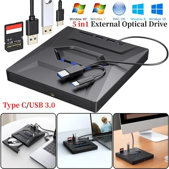 5 ב1 USB 3.0/סוג C חיצוני DVD CD RW, כונן אופטי VCD נגן דיסק כונן צורב DVD הקורא עם SD/TF Port עבור מחשב נייד