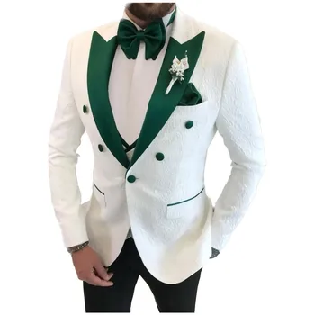 לבן אקארד חליפות גברים לשיא דש רגיל להתאים את התחפושת Homme החתונה החתן הנשף חליפות בהזמנה אישית מעיל האפוד עם מכנסיים