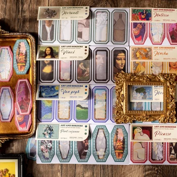 12sheets רטרו מדבקות מדריך DIY חומר אמנות הגבול המפורסם, ציורים דקורטיביים עיצוב אלבומים חומר אלבום מדבקות