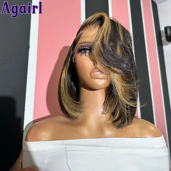גולת הכותרת בלונדיני גלי, שיער אנושי קצר בוב הפאה 13X6 13X4 HD תחרה גוף גל הקדמית פאות עבור נשים PrePlucked ברזילאי Glueless