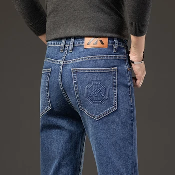 סתיו חדש של אנשים רגילים ג 'ינס ישר Slim נוחות למתוח מכנסי ג' ינס אופנה מזדמנים זכר מכנסיים מותג ביגוד שחור כחול