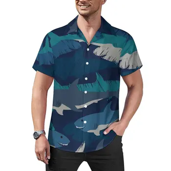 כריש להדפיס חולצות מקרית מופשט כרישים עיצוב החוף חולצה קיץ Harajuku חולצות גברים גרפי בתוספת גודל 3XL 4XL